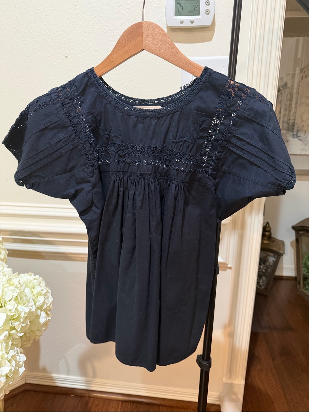 Ulla Johnson Navy Crochet-Trim Blouse